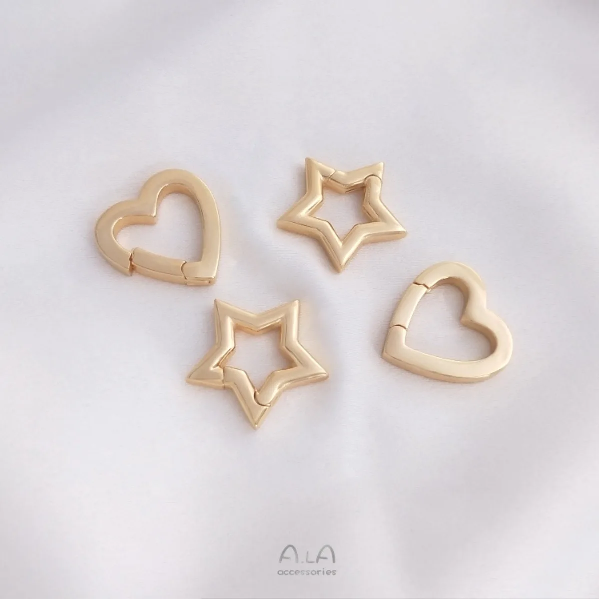 Brass 14K Gold Plated Heart Star Universal Spring Snap Bail Clasp DIY Necklace Pendant Jewelry Connector Accessories
