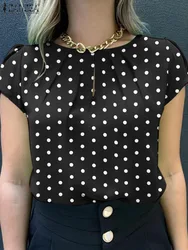 ZANZEA 2024 Summer Blouse Polka Dots Printed Causal Tops Women Short Sleeve O Neck Shirt Party Tunic Female Elegant Work Blusas