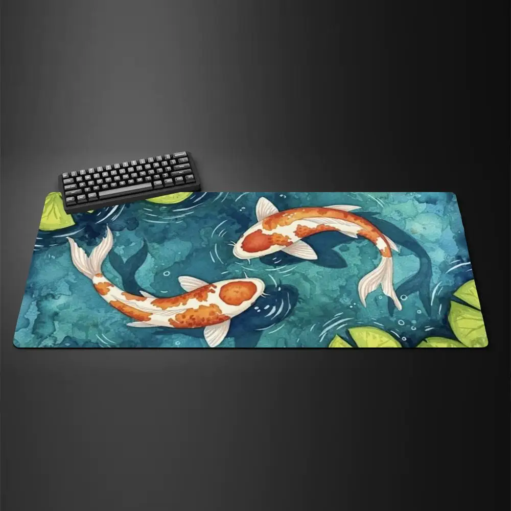 Oriental Ink Pond Water Non-slip Rubber  XXL Stitched Edge mouse pad Stitched Keyboard Mat for E-sports Gaming Workstation
