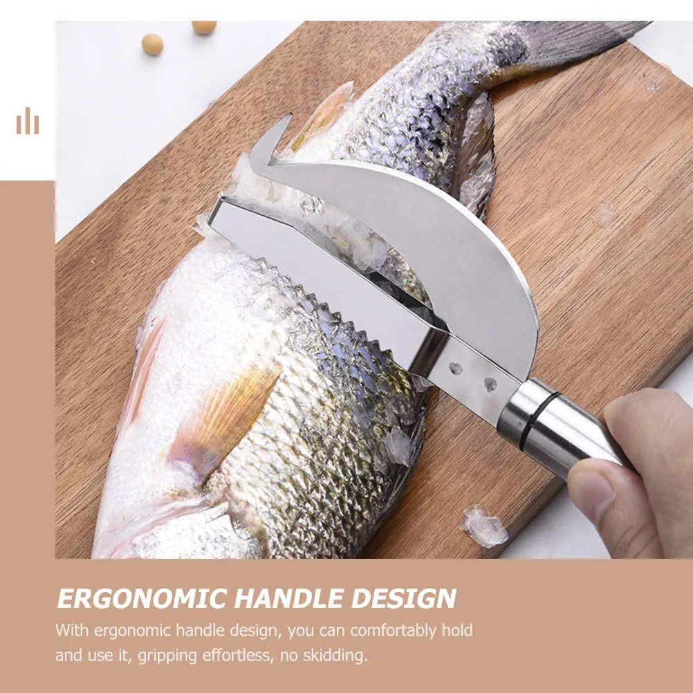 

2Pcs Fish Scale Scraper Stainless Steel Comfort Grip Fish Scaler Kitchen Gadget Multifunctional Silver