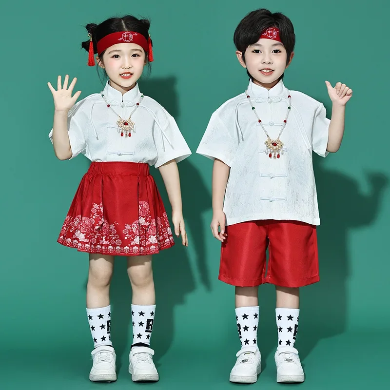 Children's Chinese performance clothes Boys and girls Chinese Hanfu Tang suit Kindergarten cheerleading costumes