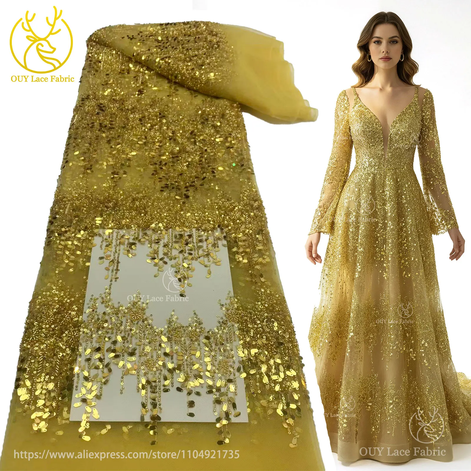 

Африканская кружевная ткань 2026, золотые блестки, вышивка бисером, жених, нигерийская невеста, высококачественная французская тюль, кружевная ткань для свадебного платья