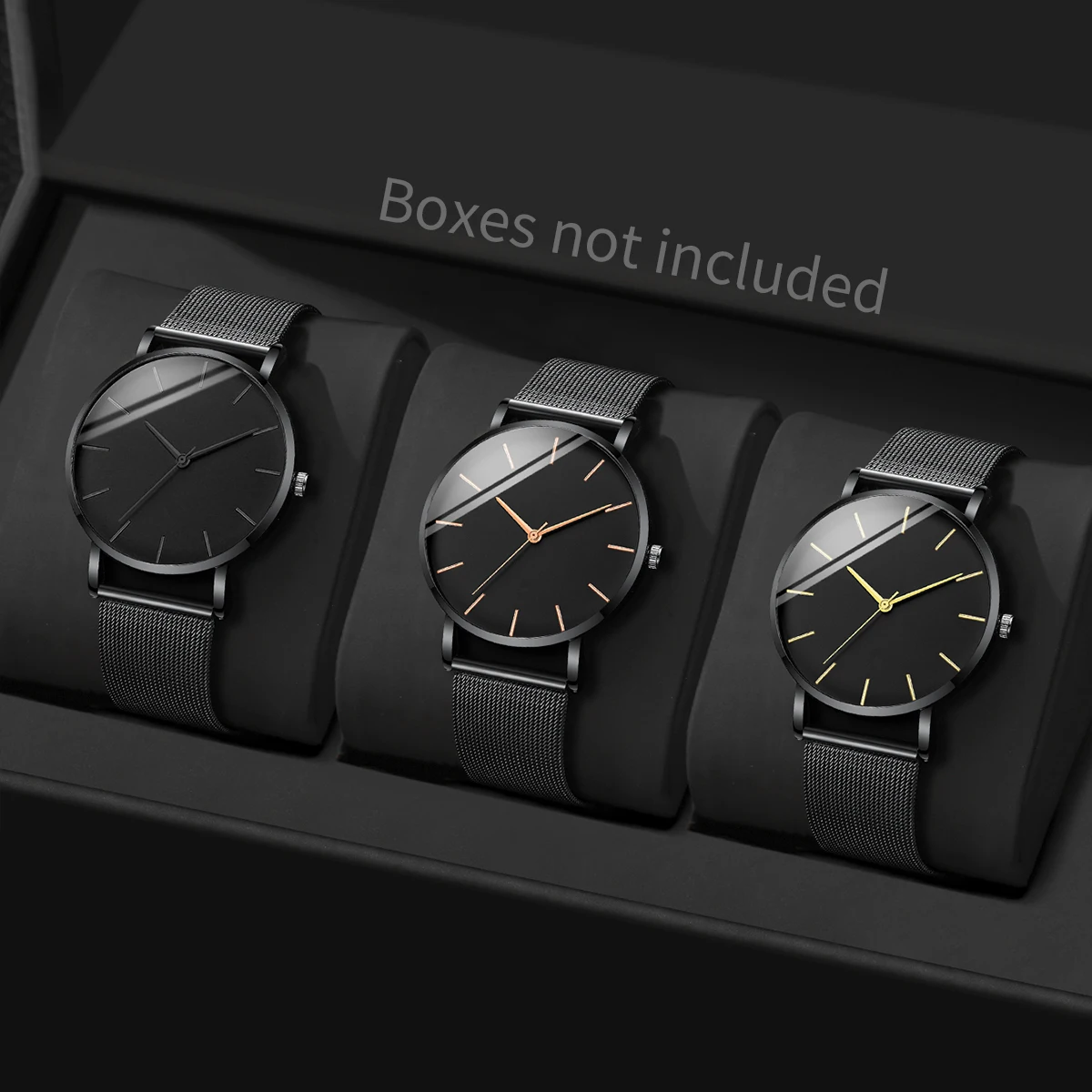

Набор из 3 модных ультратонких мужских деловых часов с простым циферблатом, мужские кварцевые наручные часы с сетчатым ремешком, Reloj Hombre (без коробки)