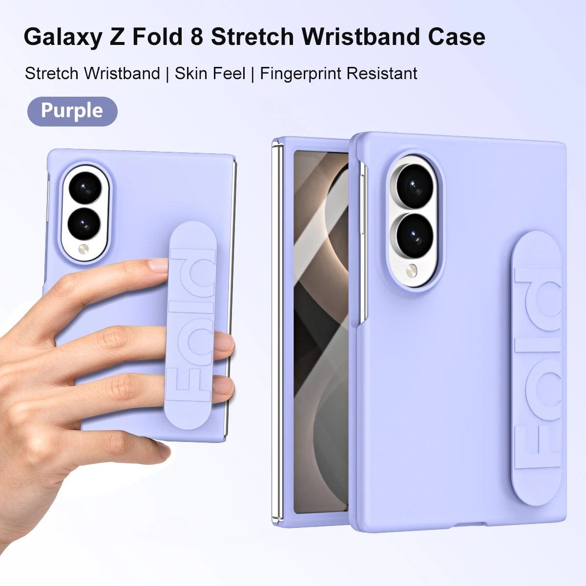 Simple Skin Feel Elastic Wrist Strap Silicone Phone Case for Samsung Z Fold 8 Wide Shockproof Precise Cutouts Portable Cover