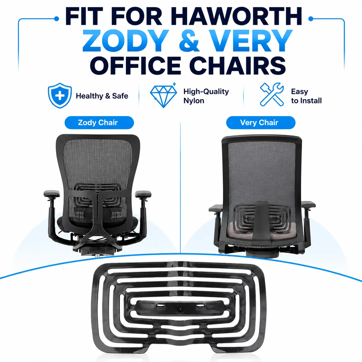 Lumbar Support Ring Replacement for Haworth Zody & Very Office Chair, Black Plastic Ergonomic Back Support Part