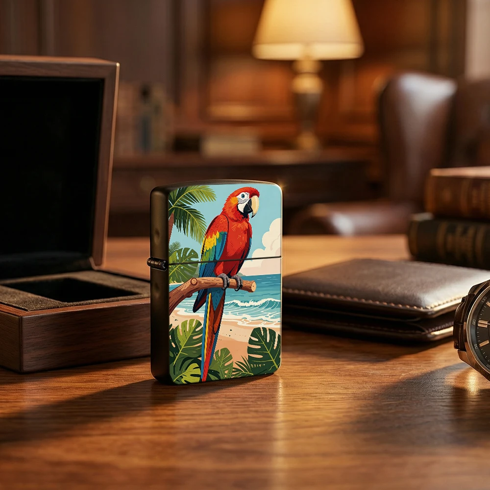 

Vibrant Parrot on Beach Branch Flip-top Lighter Tropical Scene