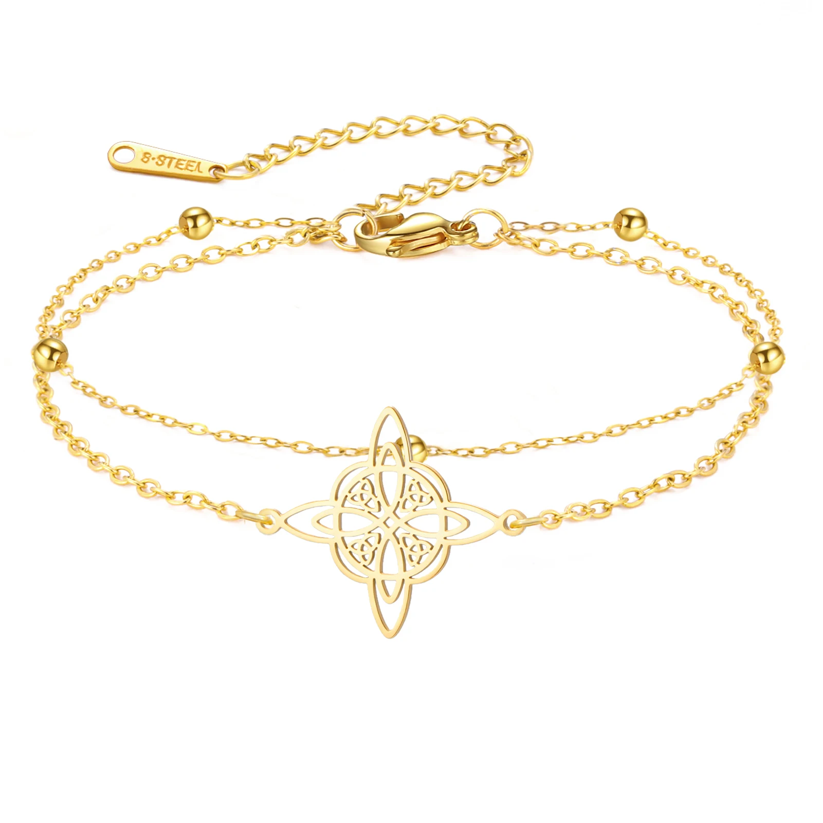 Kkjoy Hexenknoten-Armband mit keltischem vierzackigen Stern, Edelstahl, Wicca-Armband, okkultes Amulett, Charms, Schmuck, Geschenk für Frauen – Detail 14