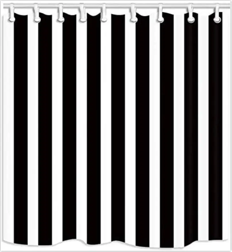 Black White Shower Curtain Simple and Classic Modern Stripes Theme Polyester Fabric Bath Bathroom Curtains Set with Hooks