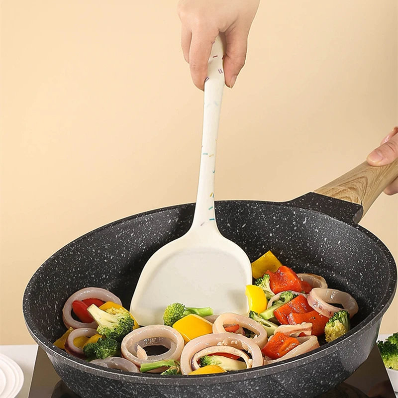 Food Grade Silicone Non-Stick Frying Spatula Long Handle Soup Spoon Colander Hollow Shovel Kitchen Accessories Cooking Tools