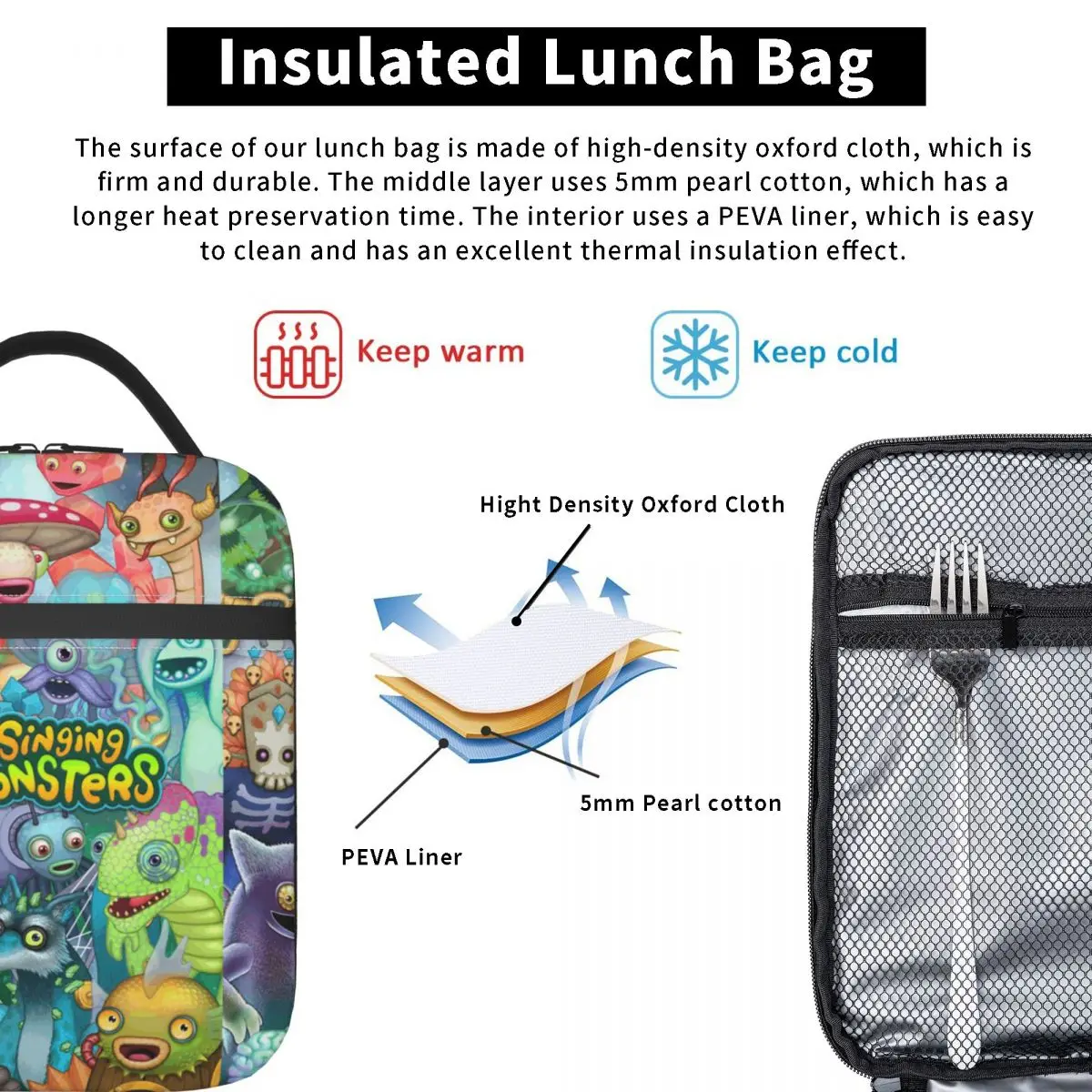 My Singing Monsters Games Accessories Insulated Lunch Bag School Storage Food Box Reusable New Arrival Thermal Cooler Bento Box