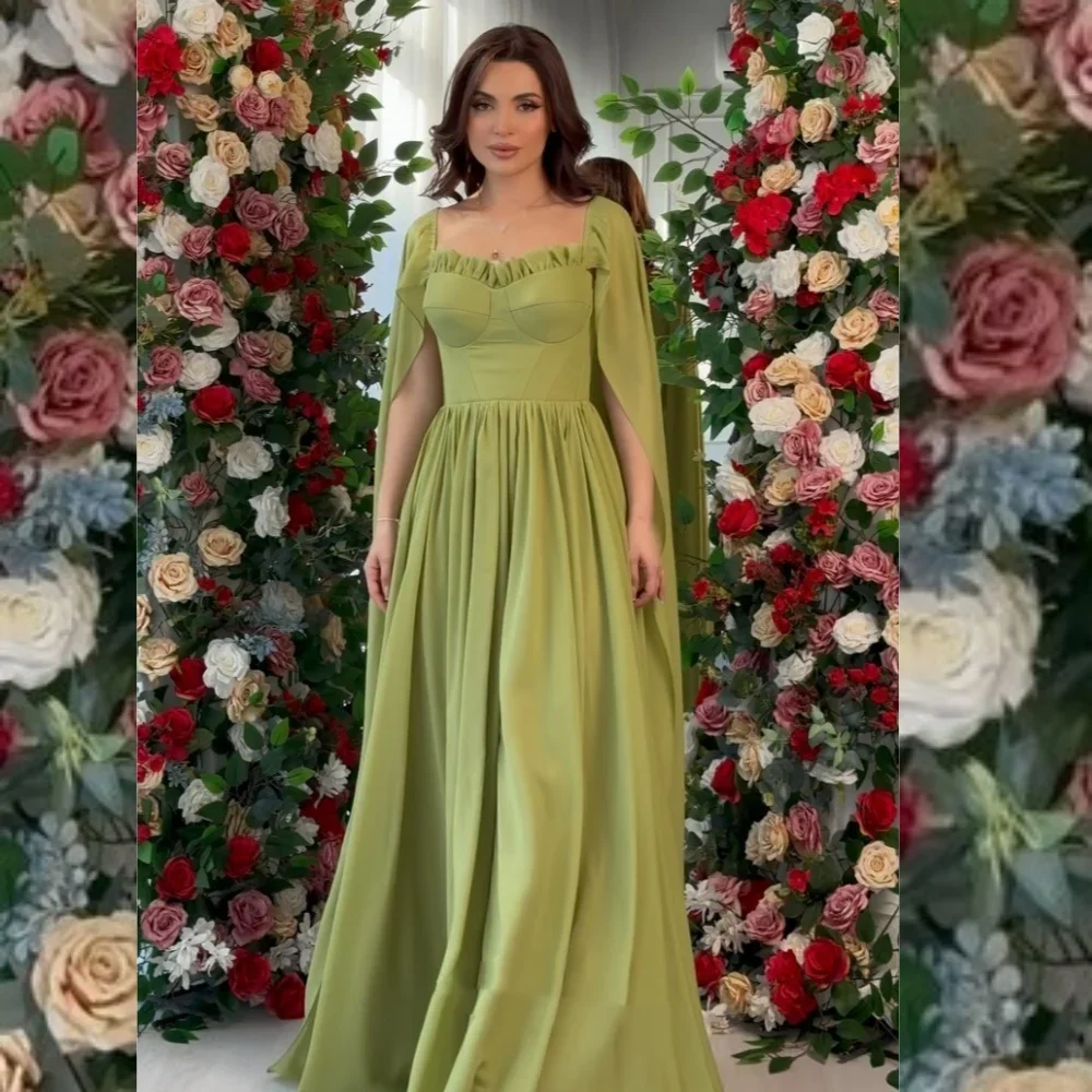 

Customized Jersey Pleat Quinceanera A-line Square Neck Bespoke Occasion Gown Long Dresses