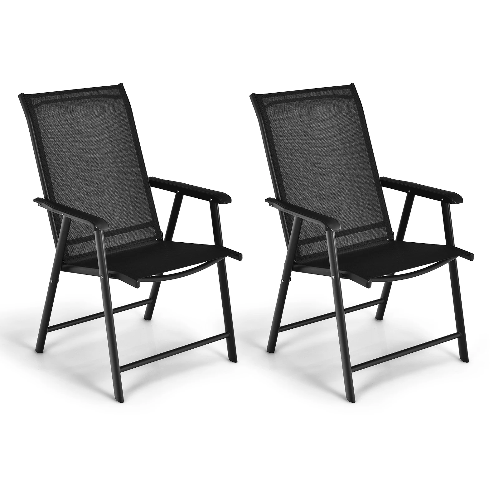 2PCS Patio Folding Dining Chairs Portable Camping Armrest Garden Black