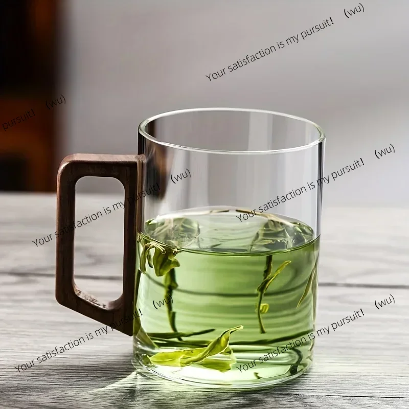 1/2pcs 400ml Glass Cups with Walnut Handle Household Heat-resistant Mug Large Capacity Tea Making Cup Office Drinking Glasses