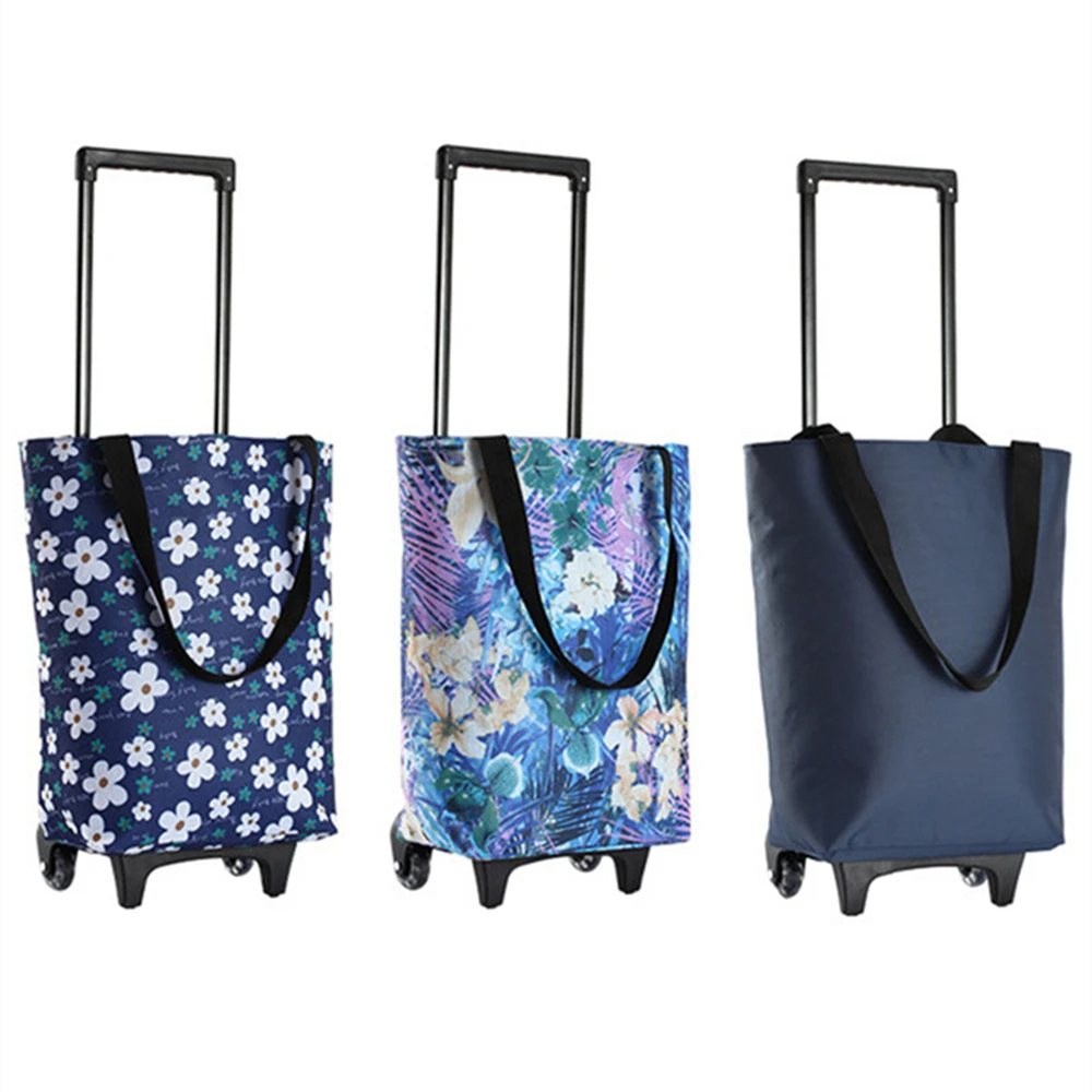 Shopping Bag With Wheels Handbag Straps Folding Utility Trolley Grocery Cart Handle for Women Travel Trip Vacations Camping