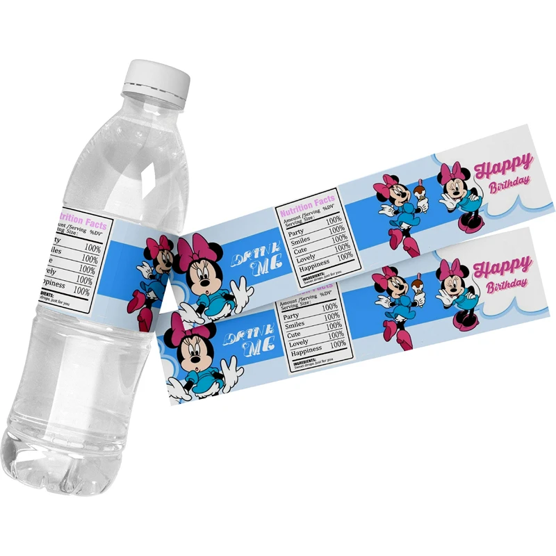 6pcs Disney Minnie Mouse Birthday Water Bottle Wine Labels Gift Box Stickers Candy Bag Wraps Baby Shower Party Decoration supply