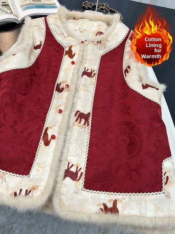 

New Winter round Ne Double-Sided Wear Cotton Vest Warm Air Cotton Clothes Top Chinese Sle Thiened Straight Cut Single B...