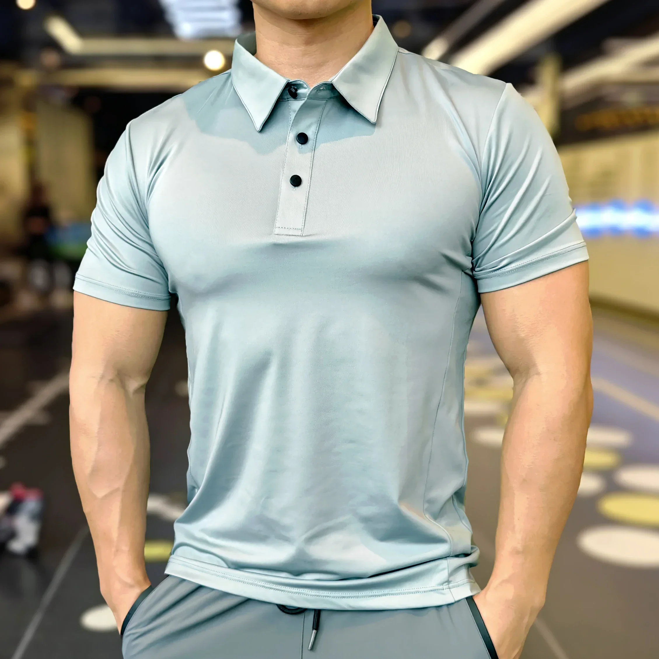 

Men's Ice Silk Quick Dry Short-sleeved Thin Running T-shirt Loose Lapel Fitness T-shirt Football Basketball Jersey Sportswear