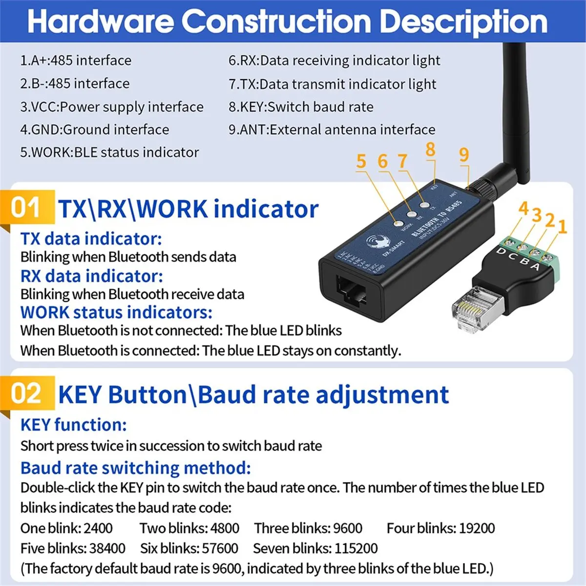 update. DX-CP24 Converter Wired Device to Wireless for PC RS485 to Bluetooth Serial Adapter Industrial Wireless Communication - view 4