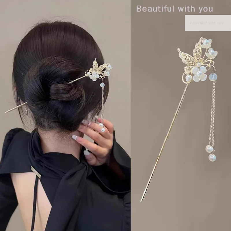 Ancient Hair Chopsticks Vintage Chinese Women's Hair Stick Ladies Pearl Jewelry Hair Sticks Hanfu Headdress Hairpin Accessories - Image 4