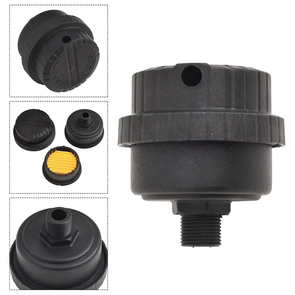 Compact Black Plastic Intake Muffler for Air Compressor with Male Thread 70x65mm Fits 12mm 16mm 20mm Inlet Ports