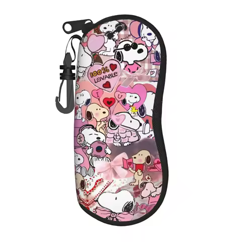 Vintage Pink Snoopys Glasses Case Unisex Fashion Zipper Cartoon Glasses Box Gift Eyeglasses Box