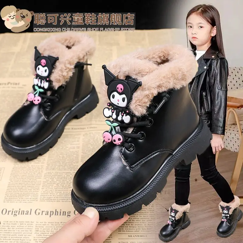 

Kawaii Kuromi Sanrio Student Cute Cartoon Warm Plush Boots Children Non Slip Waterproof Boots Flat Shoes Birthday Gift for Kids
