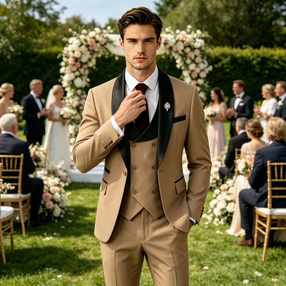 

Classic Men's Three-Piece Terno Suit Set for Business Wedding And Formal Wear Includes Vest And Trousers