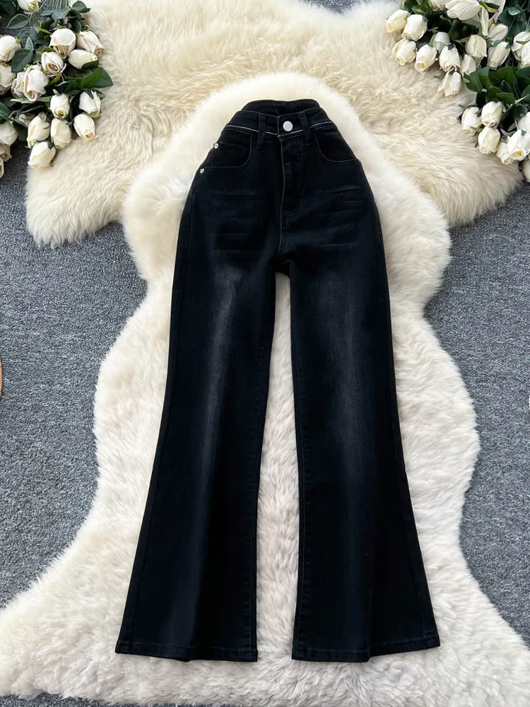 

Retro fashion high waisted slightly flared denim wide leg pants women spring trendy slim fit and versatile straight leg pants