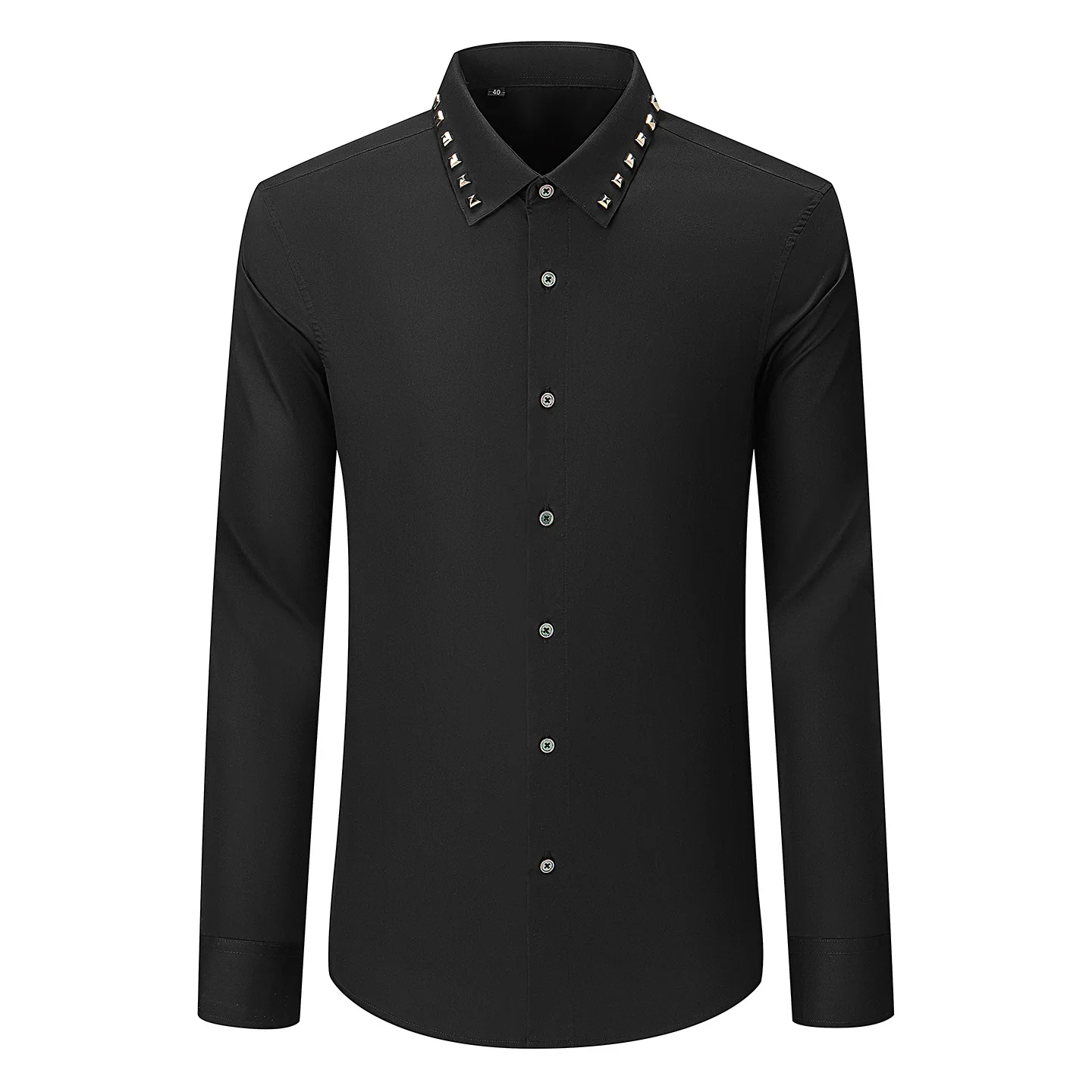 Luxury Metal Rivet Business Casual Shirt Men's Slim Fit Long Sleeved Shirt Nightclub Social Stage Performance Shirts Streetwear