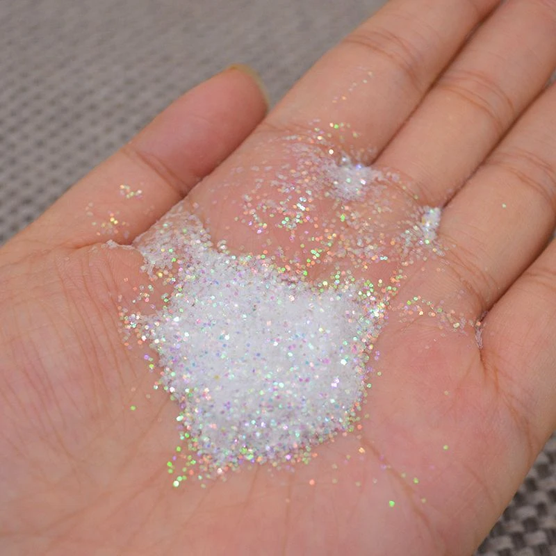 Holografisches weißes irisierendes Glitzerpulver 100g, PET-Flitter in verschiedenen Größen für Nagelkunst, Kunstharz, DIY-Wandmalerei, Basteldekoration – Detail 8
