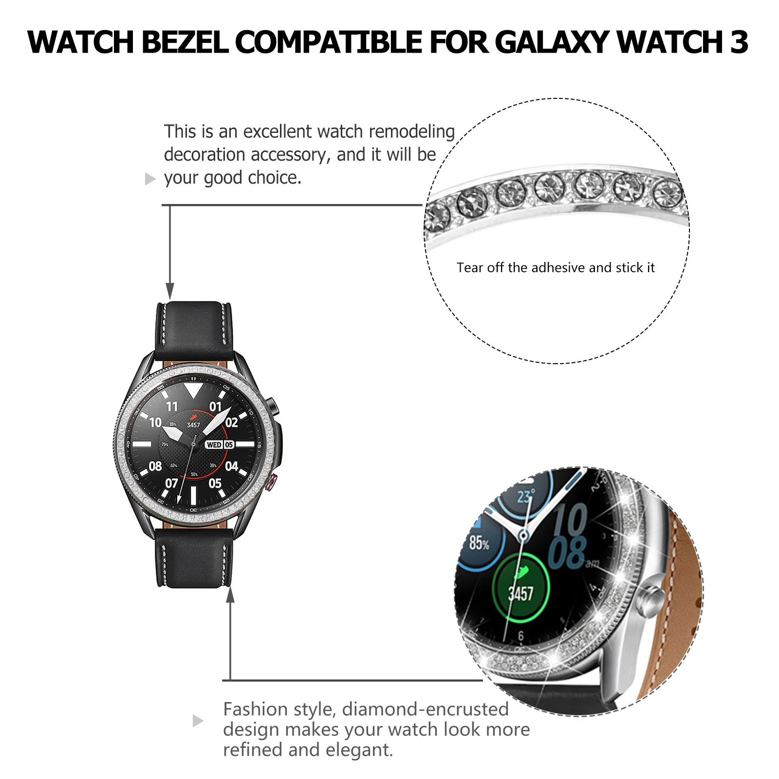 

Diamond Bezel Watch 45mm Silver Stylish Cover for Watch3 Durable Accessories Women Smartwatch Protective Dustscratch