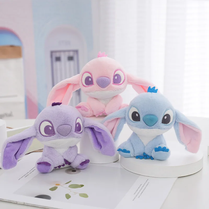 Disney 12cm Stitch and Angel Doll Bag Pendant Cartoon Anime Lilo & Stitch Plushies Keychains Birthday Gifts for Girl