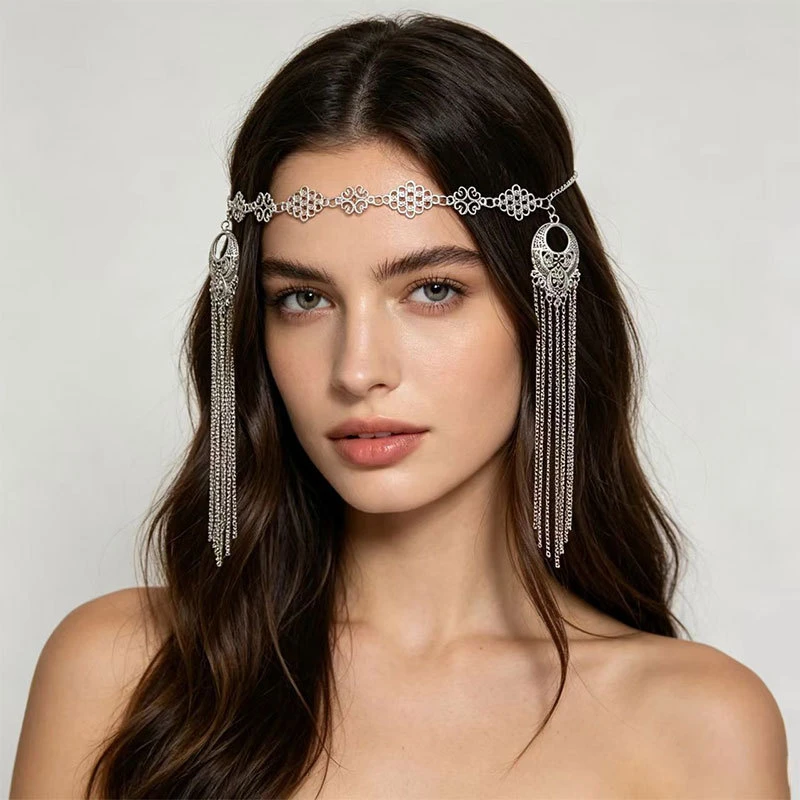 1PC Bohemian Tassel Forehead Head Chain, Vintage Metal Headband, Halloween Gypsy Princess Cosplay Forehead Jewelry