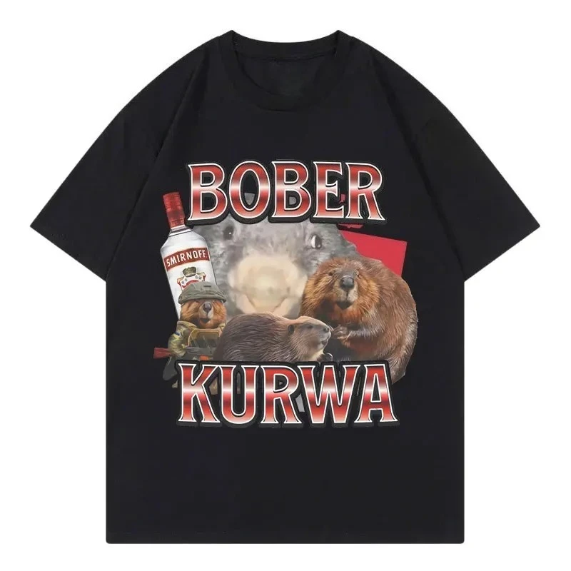 2026 Tee Shirt Homme Graphic T-Shirts Tshirt for Men Ropa Hombre Bober Kurwa Fun Mouse Meme Short Sleeved Round Neck Y2k Tshirt