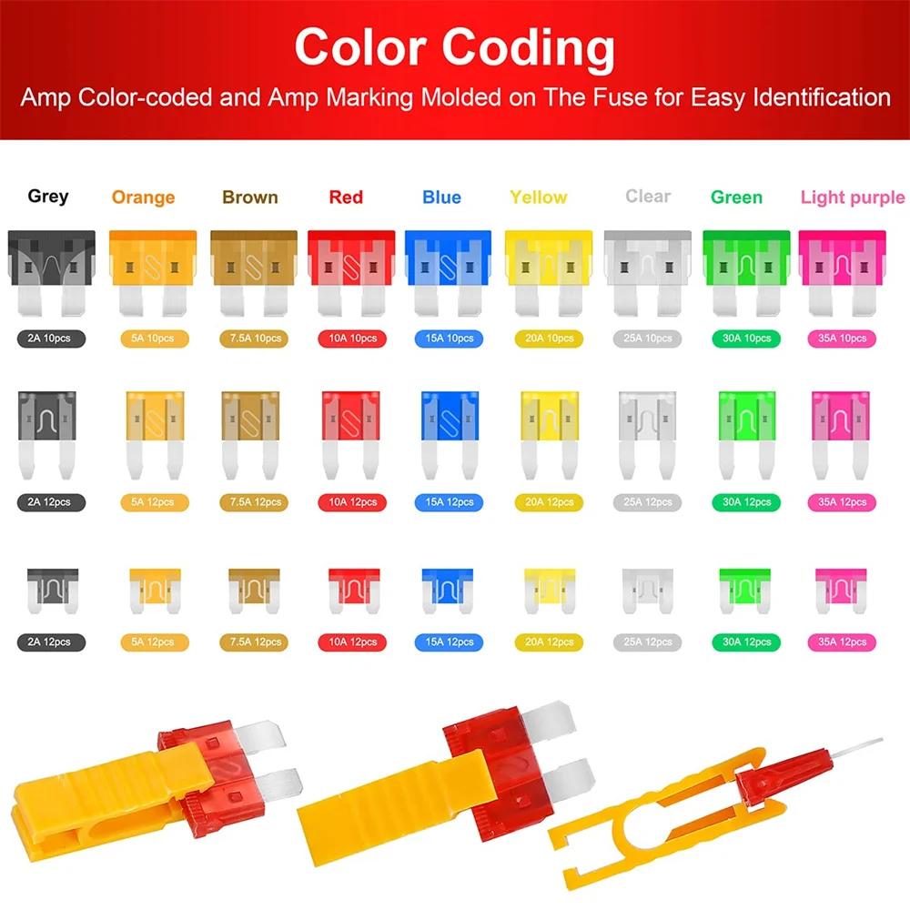 306pcs Replacement Blade Fuses Standard & Mini & Low Profile Mini-2A 5A 7.5A 10A 15A 20A 25A 30A with Fuse Puller Circuit Tester