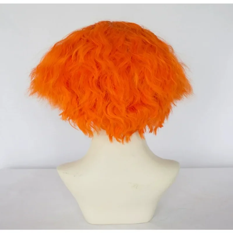 Peluca de cosplay rizada corta para hombre y cejas, pelucas naranjas, pelucas de cosplay para disfraz de anime para fiesta de Halloween, cabello divertido para adultos