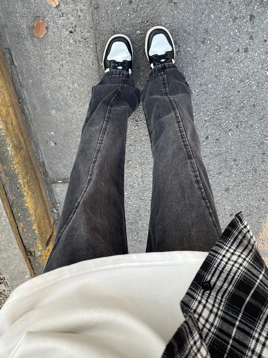 

Мужские джинсы прямого кроя: модные, весенне-осенние, с пэчворком, в американском уличном стиле, слегка расклешенные, прямого кроя