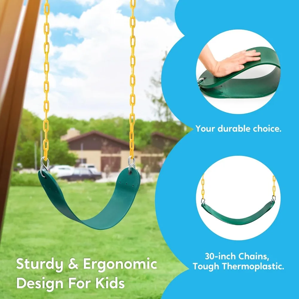 3 Pack Assorted Swing Set, Including 1 Gym Rings Trapeze Bar and 2 Pcs Swings with Plastic Coated Chain