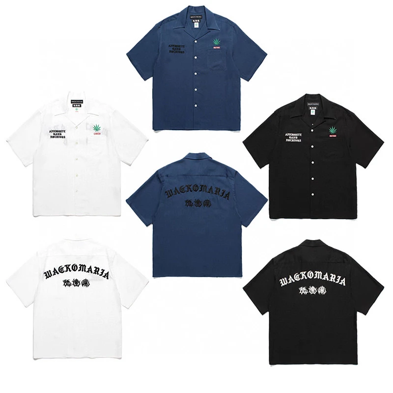 

WAO MARIA Collaborative 25SS Новый вышитый клен Le Повседневный Hawaii ort Sve irt Свободный крой Молодежный тренд Лето