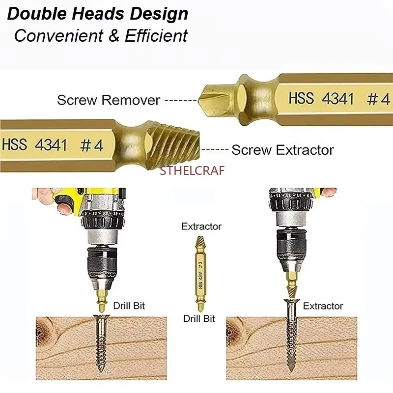 5PCS Damaged Screw Extractor Set Center Drill Bit Set Woodworking Tools Broken Bolt Extractor Bolts Screws Remover Extractor