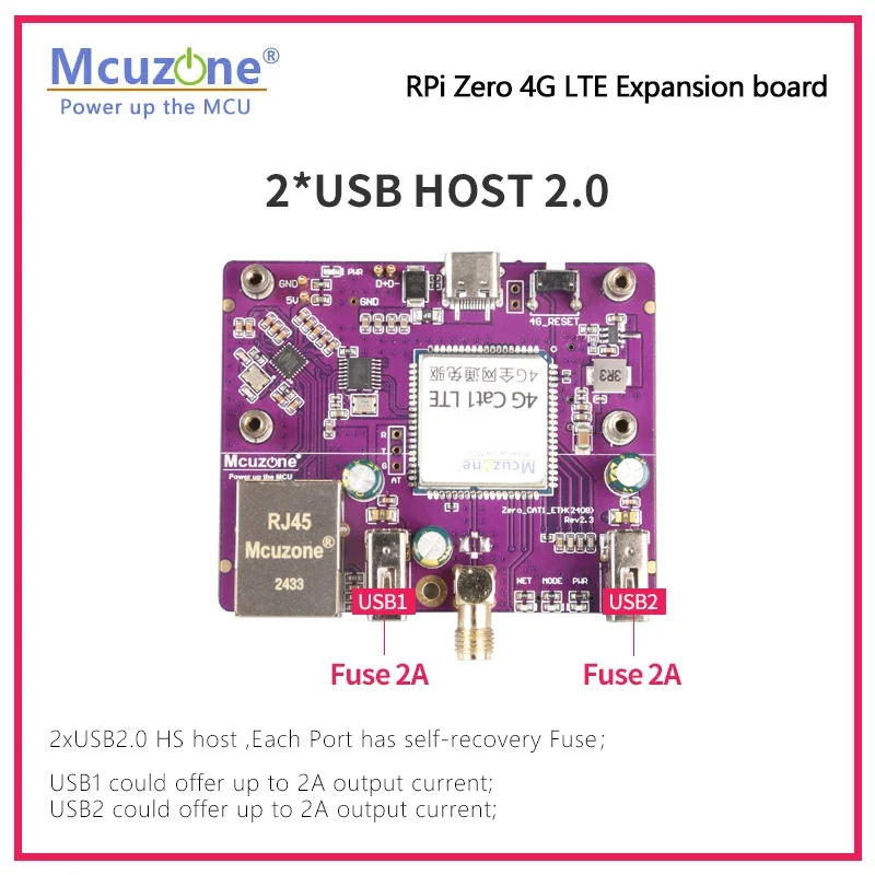 لوحة توسيع إيثرنت RPi0_CAT1/EU 4G LTE و100Mbps لـ Raspberry Pi Zero، Zero WH، Zero 2W، USB HUB، بدون سائق