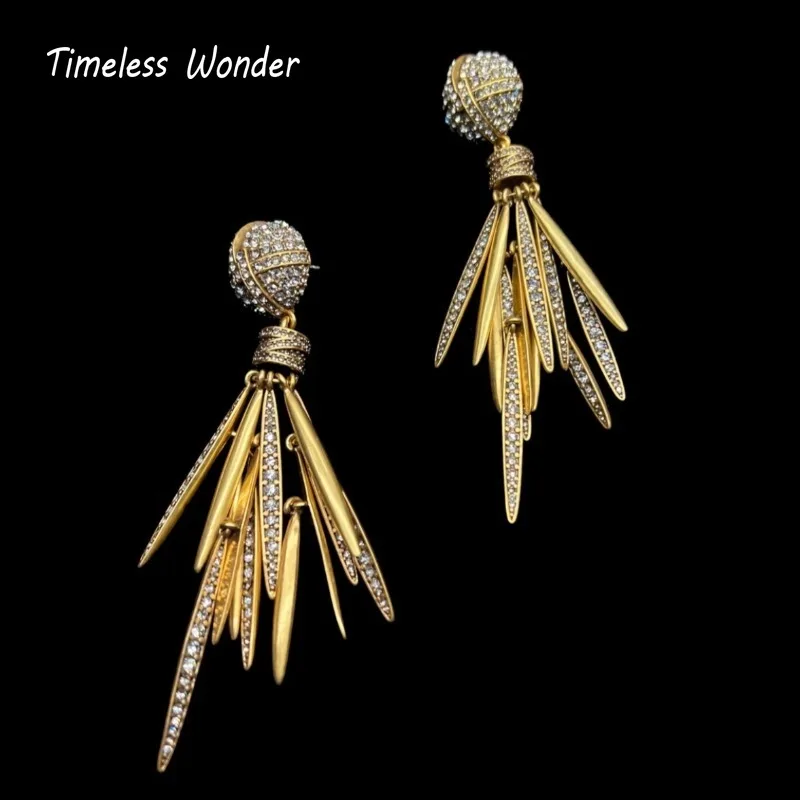 

Timeless Wonder Retro Zircon Geo Spike Tassel Earrings for Women Designer Jewelry Runway Goth Luxury Rare Gift Top Punk Mix 5157