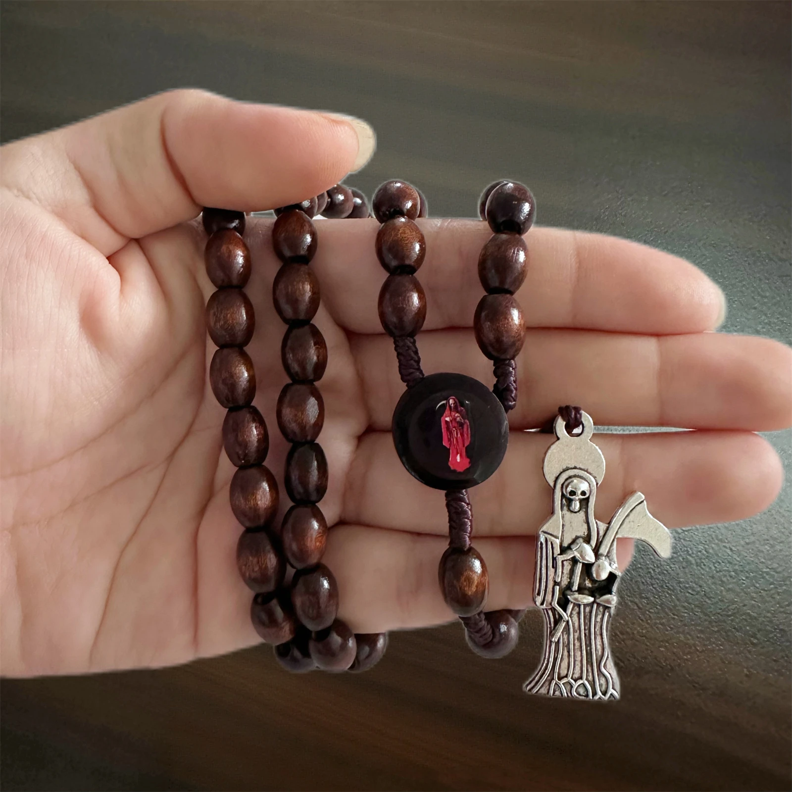 Colar de Santa Muerte, Rosários, Contas, Colar da Santa Morte, Rosário Artesanal da Santa Morte, Presente de Oração para Homens e Mulheres