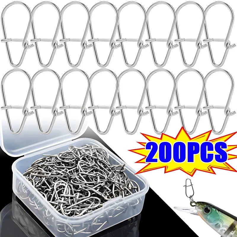 100/200PCS Stainless Steel Fishing Snap Hooked Snap Pin Fastlock Clip Accessorie Tackle for Barrel Swivel Lure Hook Fishing Tool