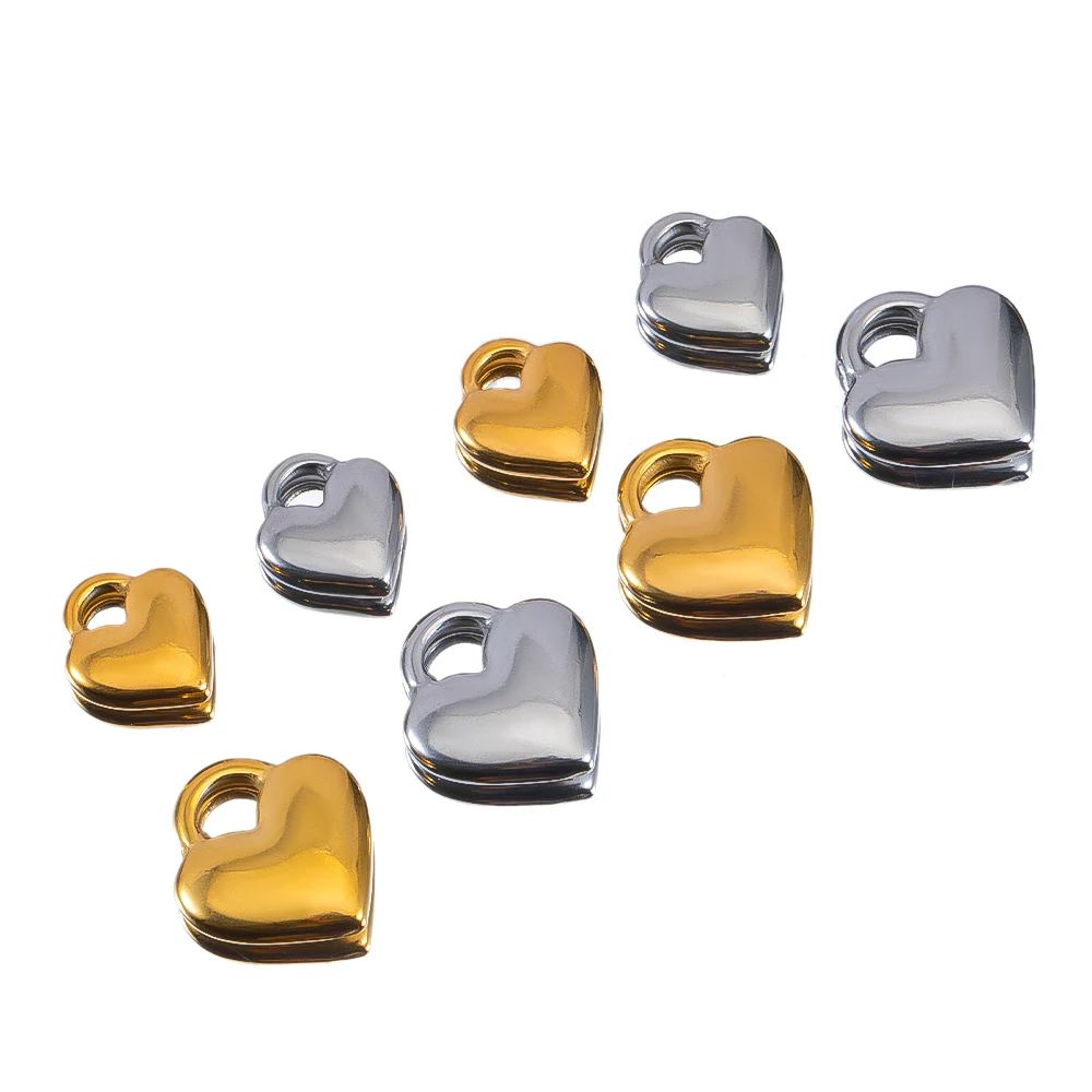 5 stücke Glänzend Herz Lock Charme Edelstahl Gold Farbe Liebe Paar Anhänger Ohrring Halskette Halsband DIY Schmuck Machen Großhandel – Detail 5