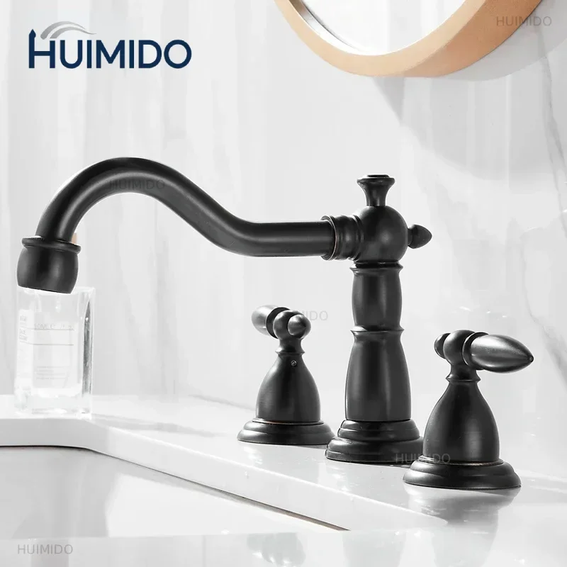 Bathroom Faucets Dual Holder Three Hole Widespread Bathroom Sink Basin Faucets Deck Mounted Mixer Tap