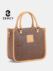 Zency borsa a tracolla da donna in vera pelle di alta qualità Designer goffratura borsa marrone Crossbody Top-handle elegante borsa a fiori