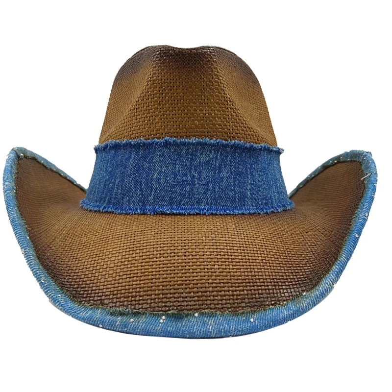 

2025 denim trim cowboy hats for men and women retro western cowboy hats beach sun hats gentlemen ladies cowboy jazz hats