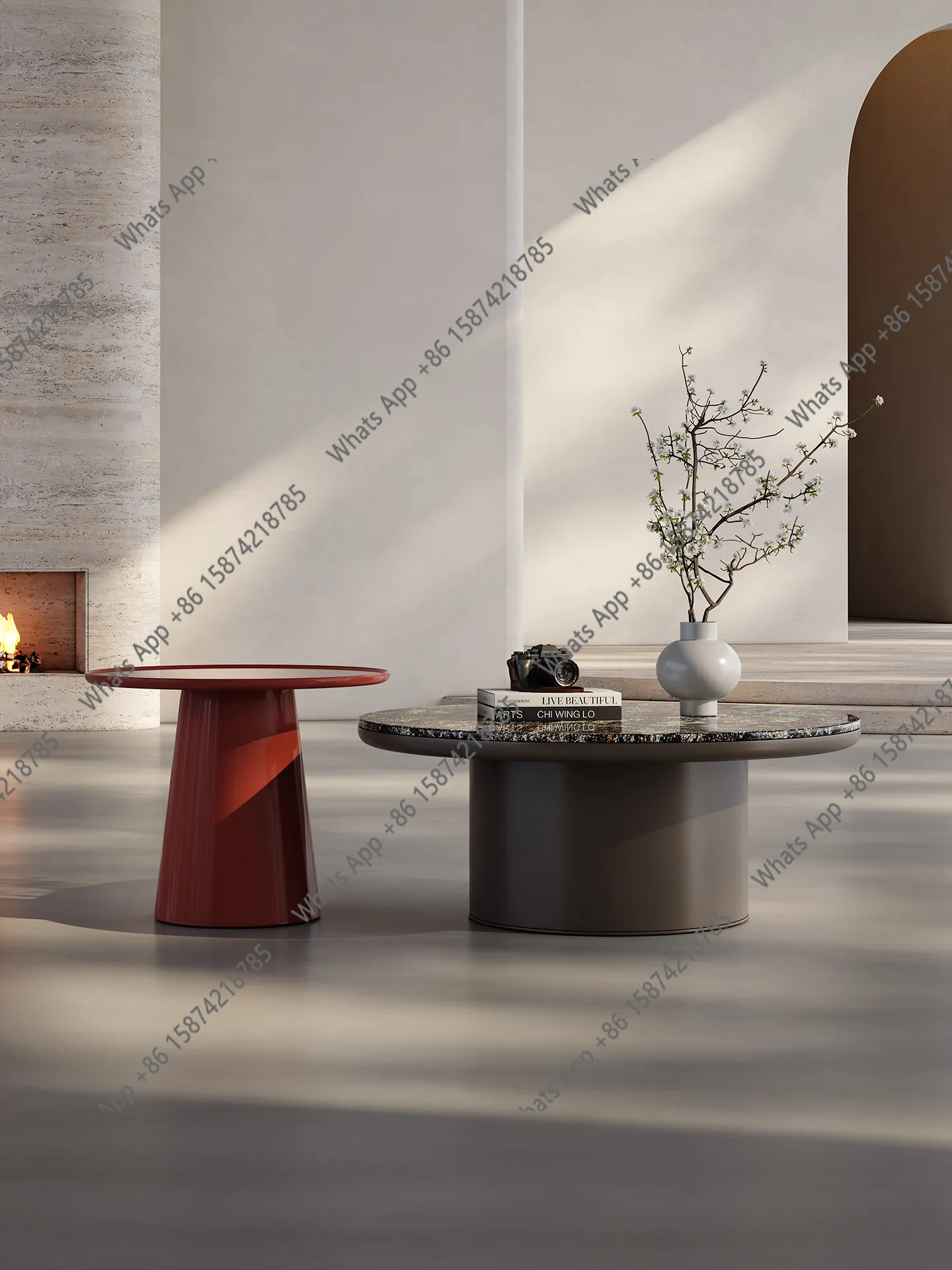 

Italian minimalist round coffee table combination designer small apartment living room home paint luxury stone coffee table