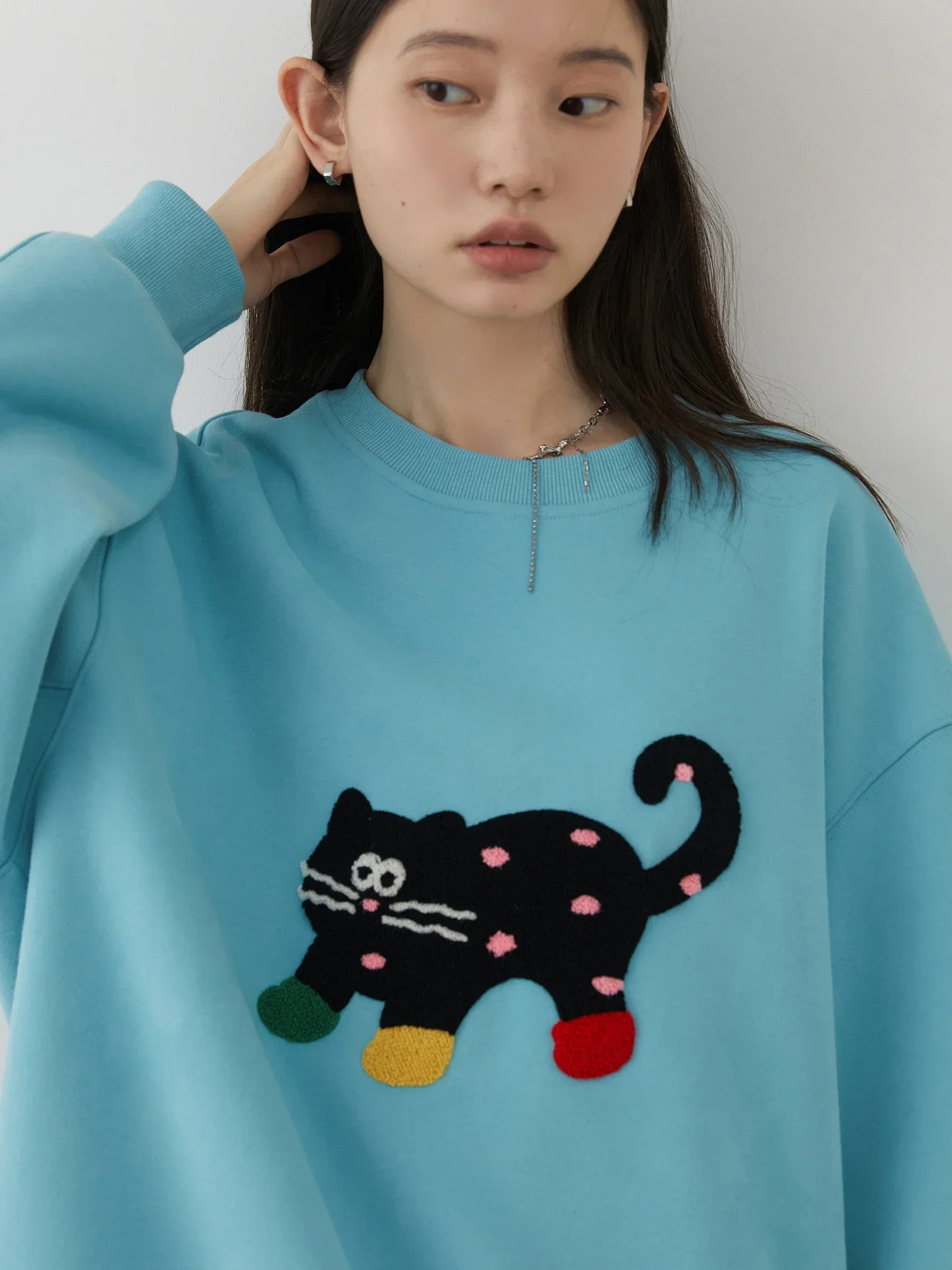 CHIC VEN Bluzy damskie Luźne Casual Streetwear Nowy O Neck Cat Print Damski Top Sportowy dla Dziewczyny Odzież Jesień Zima 2024